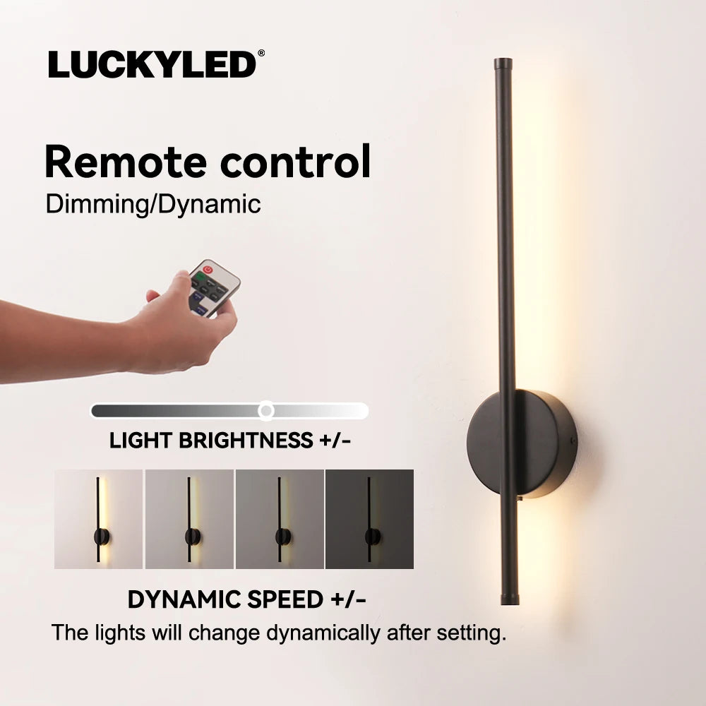 Lukcyled recarregável sem fio led lâmpada de parede controle remoto escurecimento quarto lâmpada luz decorativa 50/80cm luz moderna preto